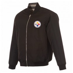 Pittsburgh Steelers Black/Gray Full-Zip Reversible Flight Jacket Pittsburgh Steelers Black/Gray Full-Zip Reversible Flight Jacket