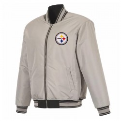 Pittsburgh Steelers Black/Gray Full-Zip Reversible Flight Jacket Pittsburgh Steelers Black/Gray Full-Zip Reversible Flight Jacket