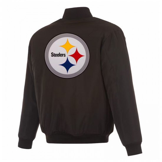 Pittsburgh Steelers Black/Gray Full-Zip Reversible Flight Jacket Pittsburgh Steelers Black/Gray Full-Zip Reversible Flight Jacket