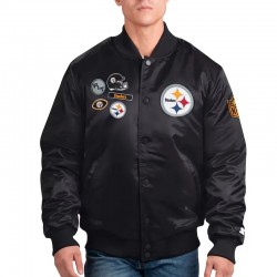 Pittsburgh Steelers Exclusive Black Varsity Satin Jacket Pittsburgh Steelers Exclusive Black Varsity Satin Jacket