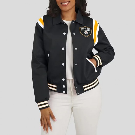 Pittsburgh Steelers Lightweight Black Varsity Satin Jacket
