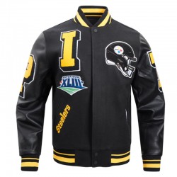 Pittsburgh Steelers Mashup Rib Varsity Wool/Leather Jacket Pittsburgh Steelers Mashup Rib Varsity Wool/Leather Jacket