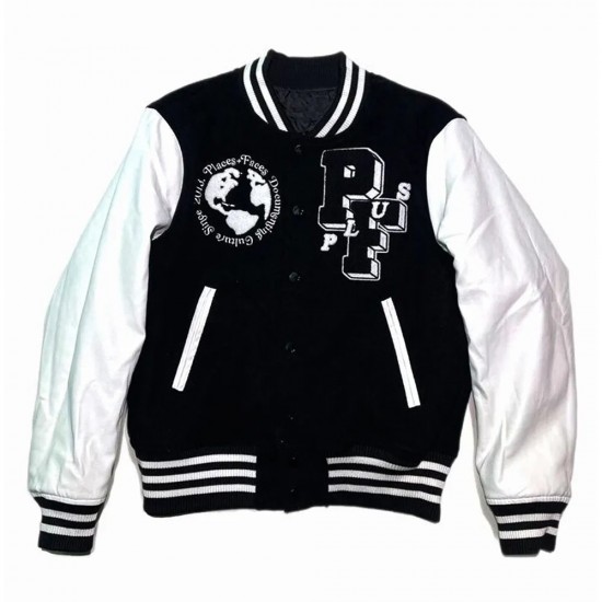 Places Plus Faces Black and White Varsity Jacket Places Plus Faces Black and White Varsity Jacket