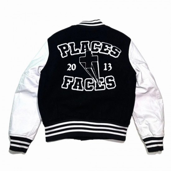 Places Plus Faces Black and White Varsity Jacket Places Plus Faces Black and White Varsity Jacket