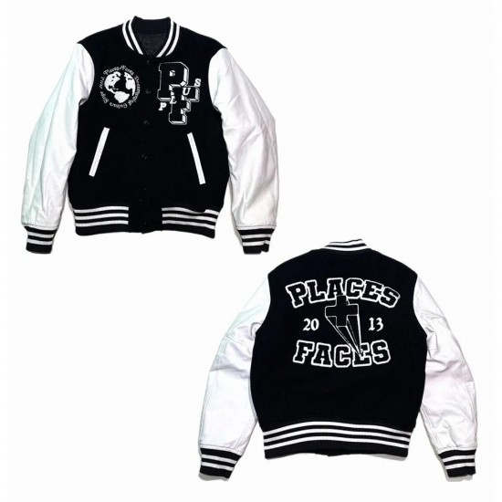 Places Plus Faces Black and White Varsity Jacket Places Plus Faces Black and White Varsity Jacket