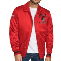 Portland Trail Blazers Stitch Applique Red Satin Jacket