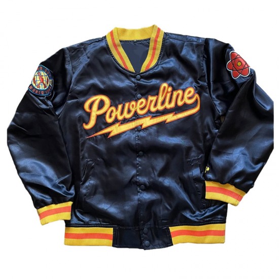 Powerline Varsity Satin Black Jacket Full-Snap Powerline Varsity Satin Black Jacket Full-Snap