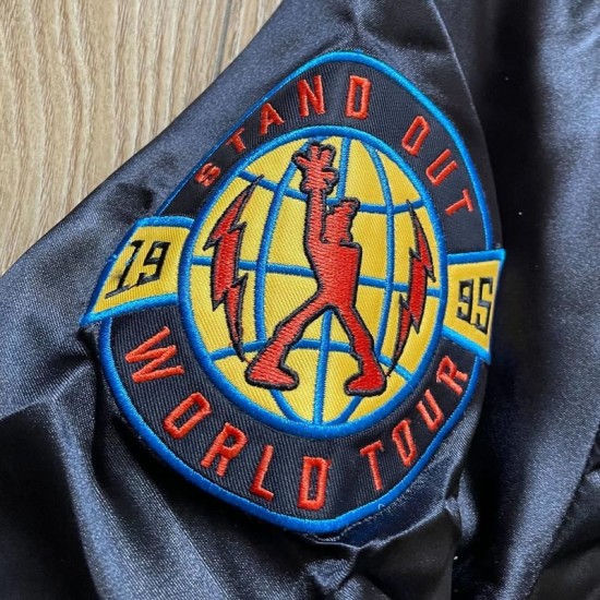 Powerline Varsity Satin Black Jacket Full-Snap Powerline Varsity Satin Black Jacket Full-Snap