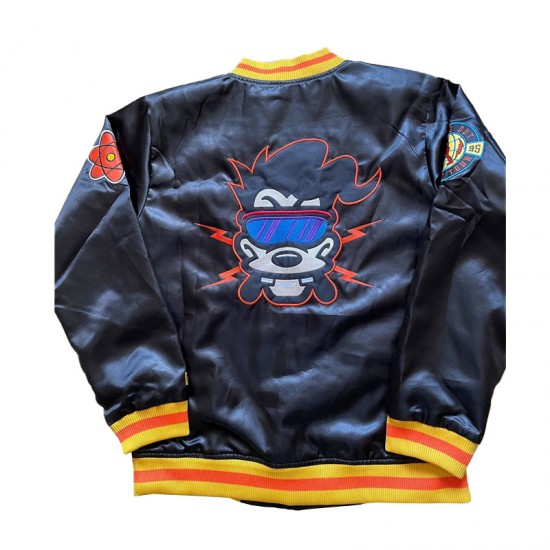 Powerline Varsity Satin Black Jacket Full-Snap Powerline Varsity Satin Black Jacket Full-Snap