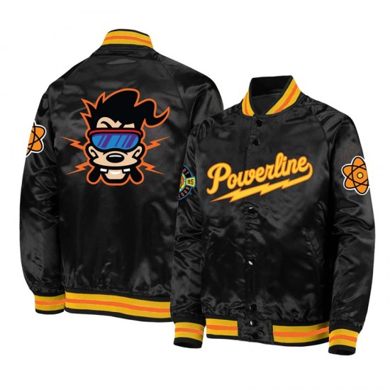 Powerline Varsity Satin Black Jacket Full-Snap Powerline Varsity Satin Black Jacket Full-Snap