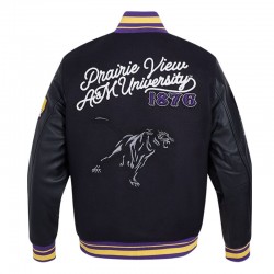 Prairie View A&M Black Varsity Wool/Leather Jacket Prairie View A&M Black Varsity Wool/Leather Jacket