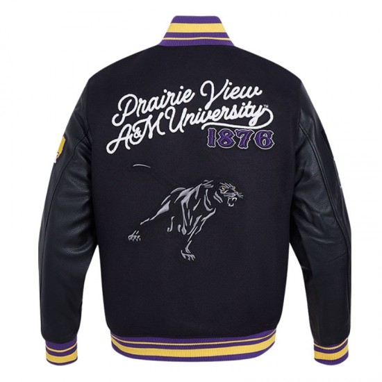 Prairie View A&M Black Varsity Wool/Leather Jacket