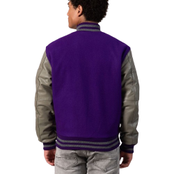 Purple Body & Grey Leather Sleeves Letterman