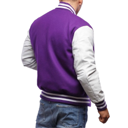 Purple Wool Body & Bright White Leather Sleeves Letterman Jacket Purple Wool Body & Bright White Leather Sleeves Letterman Jacket