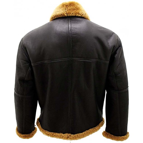 Men’s RAF Real Shearling Sheepskin Flying Leather Jacket with Ginger Fur