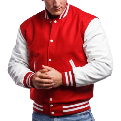 Red Wool and White Leather Varsity Letterman Jacket Red Wool and White Leather Varsity Letterman Jacket