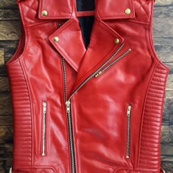 Men’s Red Cowhide Leather Biker Vest Men’s Red Cowhide Leather Biker Vest