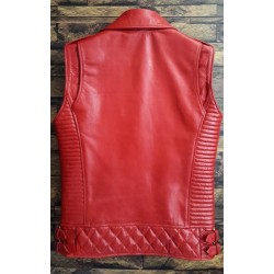 Men’s Red Cowhide Leather Biker Vest