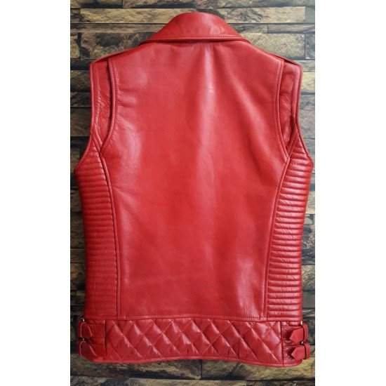 Men's Red Leather Biker Vest