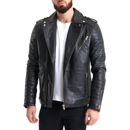 Ribbed Sleeve Real Leather Jacket Ribbed Sleeve Real Leather Jacket