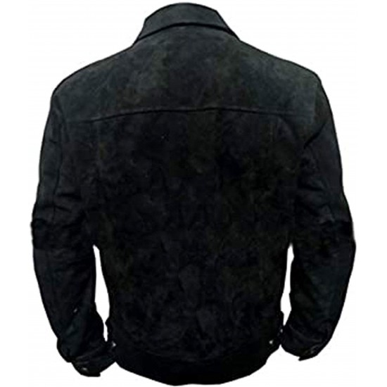 Mens Rip Cowboy Black Suede Leather Jacket