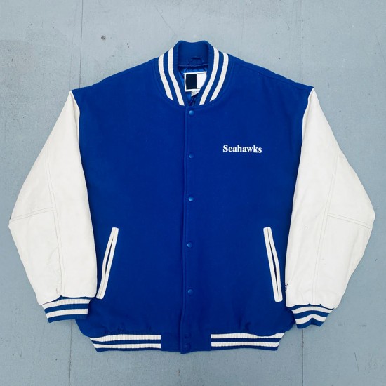 Royal and White 1990's Seattle Seahawks Varsity Jacket Royal and White 1990's Seattle Seahawks Varsity Jacket