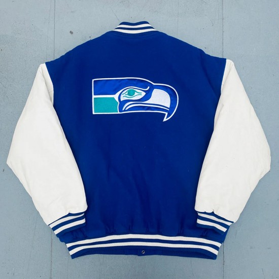 Royal and White 1990's Seattle Seahawks Varsity Jacket Royal and White 1990's Seattle Seahawks Varsity Jacket