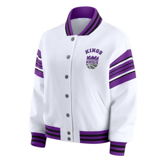 Sacramento Kings Snap Front White Fleece Jacket Sacramento Kings Snap Front White Fleece Jacket