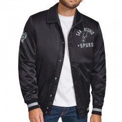San Antonio Spurs Stitch Applique Black Satin Jacket