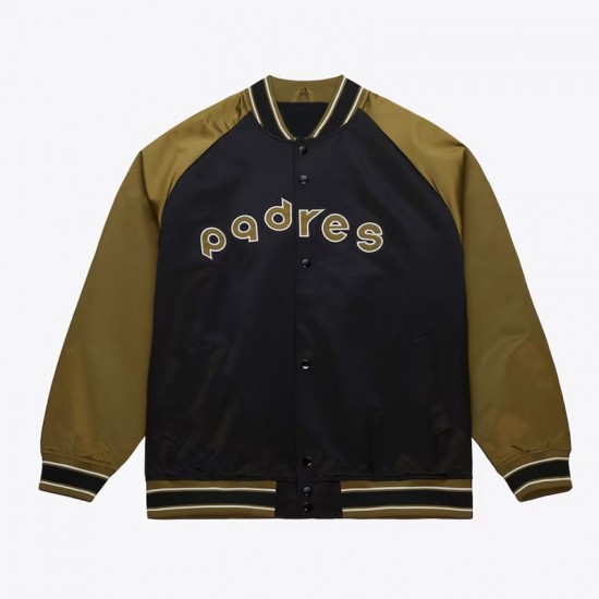 San Diego Padres Black/Olive Satin Double Clutch Jacket San Diego Padres Black/Olive Satin Double Clutch Jacket
