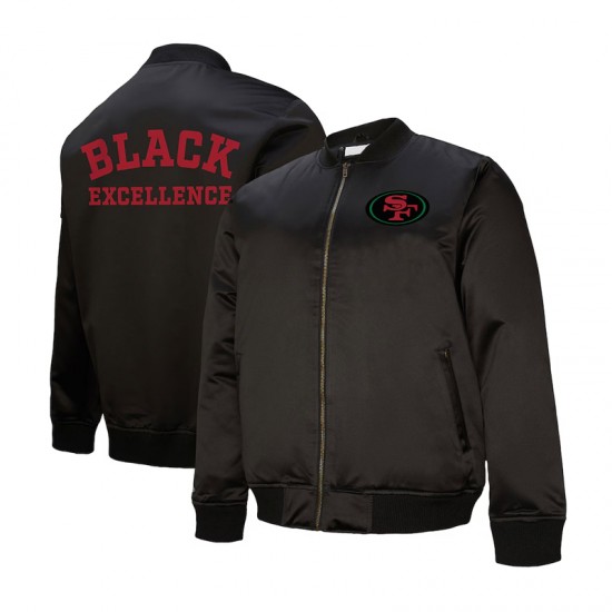 San Francisco 49ers Excellence Black Full-Zip Satin Jacket San Francisco 49ers Excellence Black Full-Zip Satin Jacket