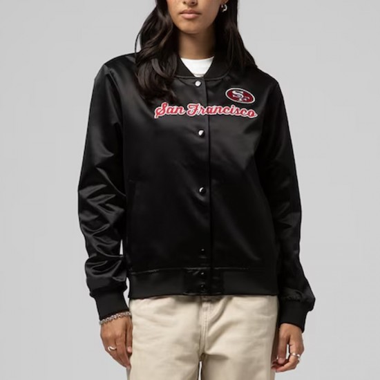 San Francisco 49ers Throwback Graphics Black Satin Jacket Unisex