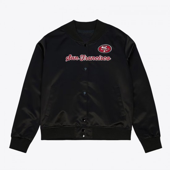 San Francisco 49ers Throwback Graphics Black Satin Jacket Unisex