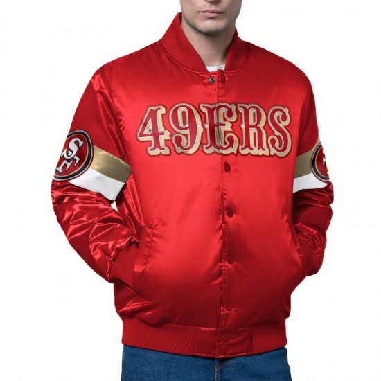 San Francisco 49ers Triple Option Varsity Satin Jacket San Francisco 49ers Triple Option Varsity Satin Jacket