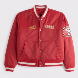 San Francisco 49ers Varsity Bomber Red Satin Jacket