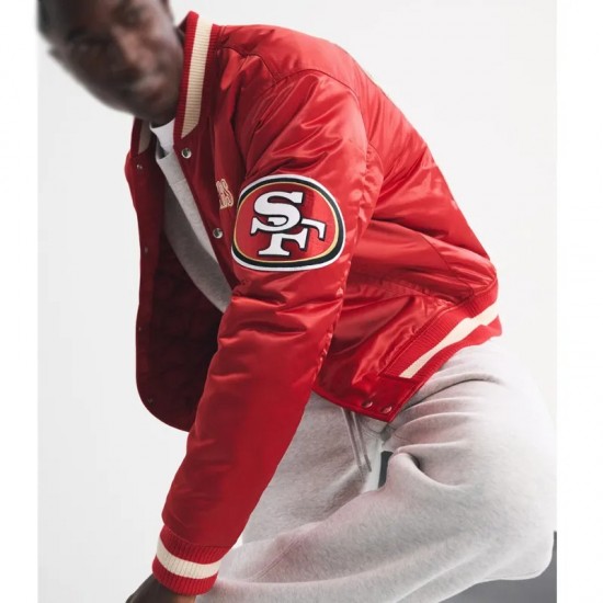 San Francisco 49ers Varsity Bomber Red Satin Jacket San Francisco 49ers Varsity Bomber Red Satin Jacket