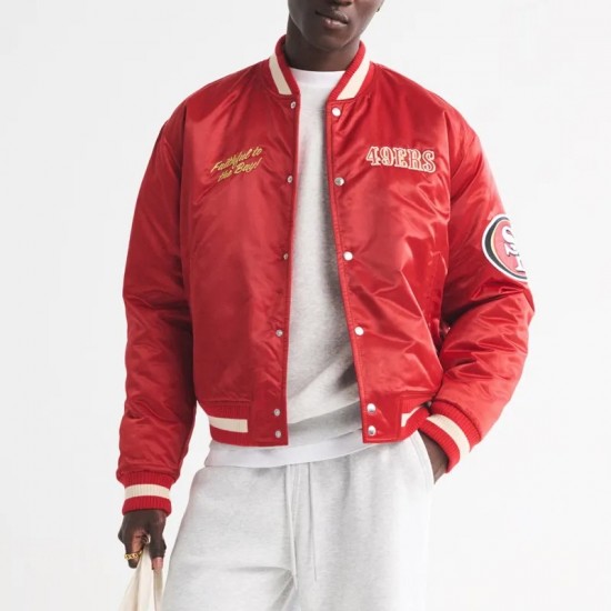 San Francisco 49ers Varsity Bomber Red Satin Jacket San Francisco 49ers Varsity Bomber Red Satin Jacket