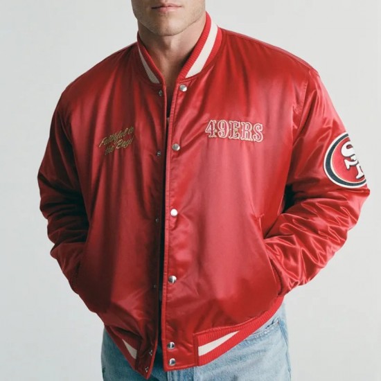 San Francisco 49ers Varsity Bomber Red Satin Jacket San Francisco 49ers Varsity Bomber Red Satin Jacket
