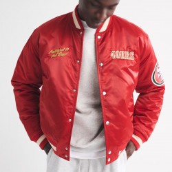 San Francisco 49ers Varsity Bomber Red Satin Jacket