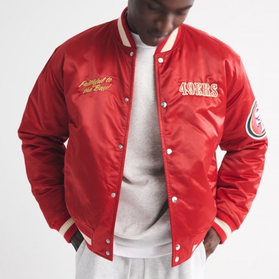 San Francisco 49ers Varsity Bomber Red Satin Jacket San Francisco 49ers Varsity Bomber Red Satin Jacket