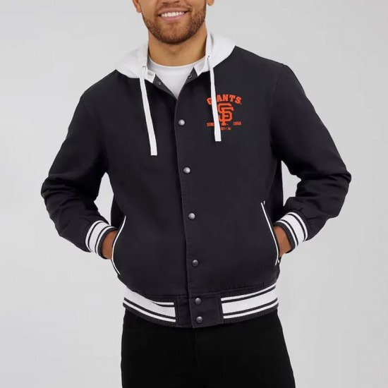 San Francisco Giants Black Cotton Hooded Jacket San Francisco Giants Black Cotton Hooded Jacket