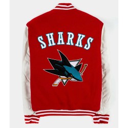San Jose Sharks Red and White Varsity Jacket San Jose Sharks Red and White Varsity Jacket