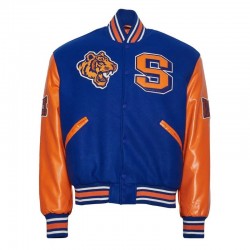 Savannah State University Blue and Orange Wool Leather Letterman Jacket