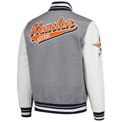 Script Tail Houston Astros Heather Gray and White Varsity Jacket