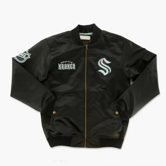 Seattle Kraken Team Leader Black Bomber Jacket Seattle Kraken Team Leader Black Bomber Jacket