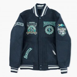 Seattle Mariners Crest Navy Varsity Wool Jacket Seattle Mariners Crest Navy Varsity Wool Jacket