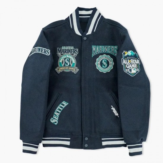 Seattle Mariners Crest Navy Varsity Wool Jacket Seattle Mariners Crest Navy Varsity Wool Jacket