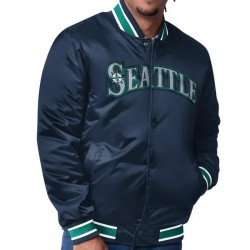 Seattle Mariners Dueling Logos Navy Satin Jacket Seattle Mariners Dueling Logos Navy Satin Jacket