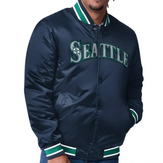 Seattle Mariners Dueling Logos Navy Satin Jacket Seattle Mariners Dueling Logos Navy Satin Jacket