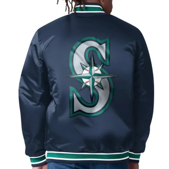 Seattle Mariners Dueling Logos Navy Satin Jacket Seattle Mariners Dueling Logos Navy Satin Jacket